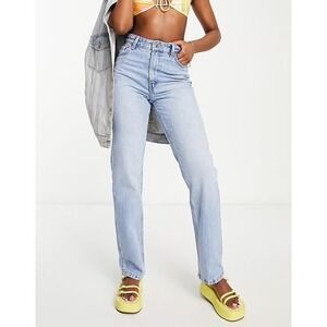 Bershka Light Wash Straight Leg Denim Jeans Women Size 00 EUR 32